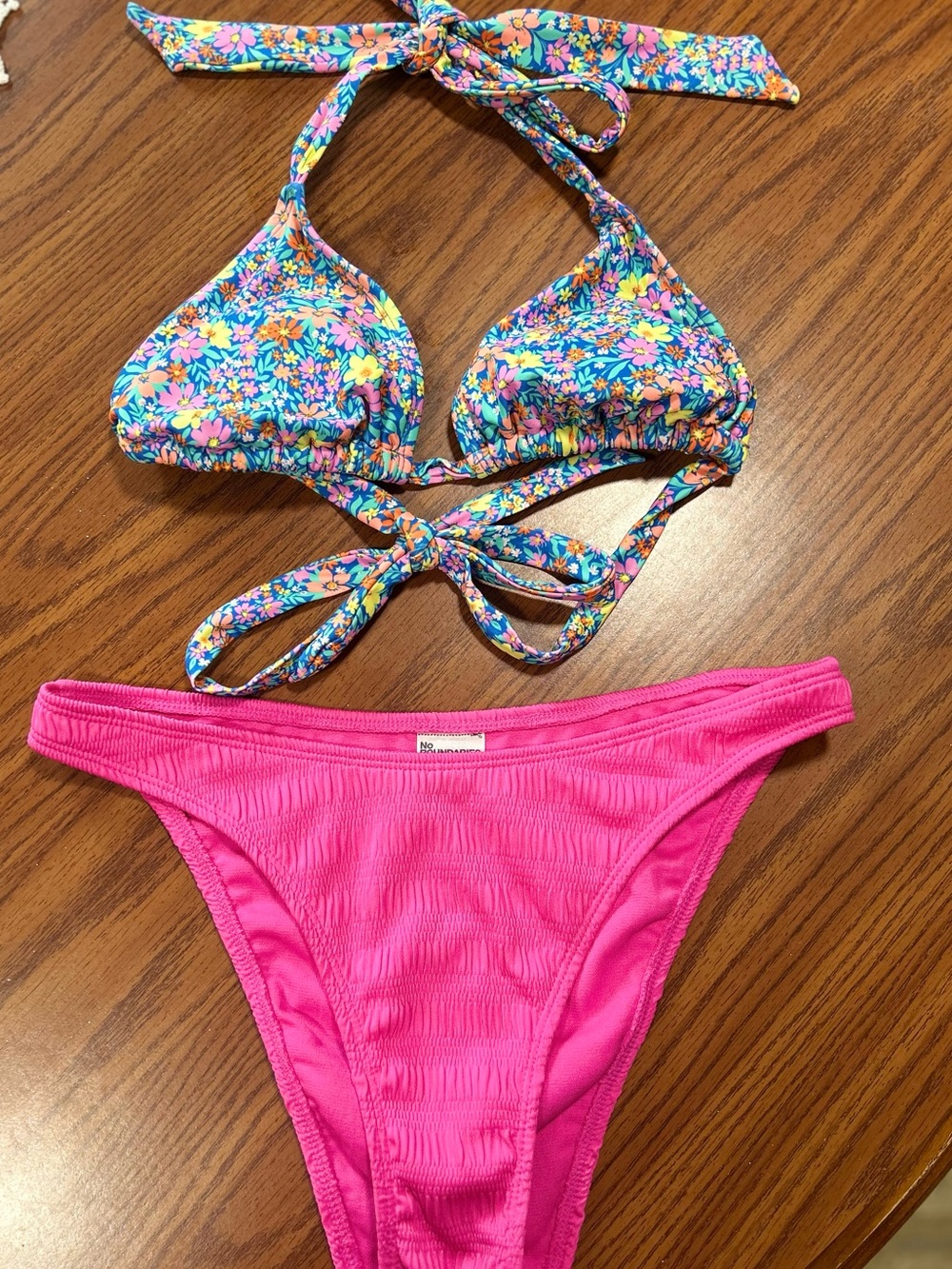 No Boundaries Floral Triangle Bikini Top and Hot Pink Bottom
